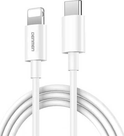 Kabllo karikimi Denmen D65, USB C në Lightning, 2m, 20W, e bardhë