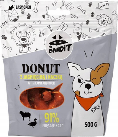 Shujtë për qen Mr. Bandit Donut Mish Qengji me Rosë, 91% mish, 500 g
