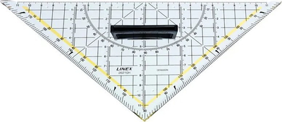 Trekëndësh gjeometrie Linex 2621GH me këndmatës 180°, me dorezë plastike, i tejdukshëm