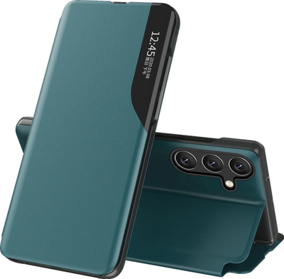 Këllëf telefoni Hurtel Eco Leather Elegant View për Samsung Galaxy A26, me kapak, me mbajtëse, jeshil