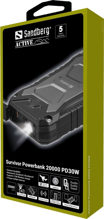 Powerbank Sandberg Survivor PD30W, 20000mAh, IP66, i zi