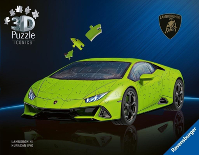 Puzzle 3D Ravensburger Iconics Lamborghini Huracan, 108 copa, shkalla 1:18, shumëngjyrësh