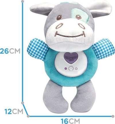 Lodër pelushi interaktive Woopie Little Donkey, me drita me ngjyra, me melodi ninulle, gri-kaltëroshe