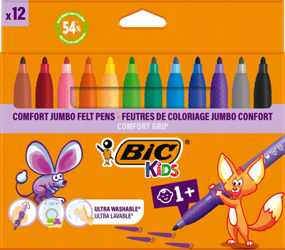 Маркер фломастери BIC Kids Comfort Jumbo, влакно, сет 12 парчиња, шаренолики