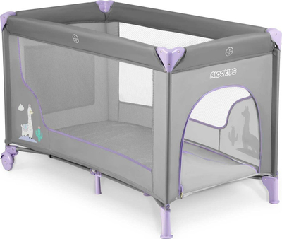 Shtrat udhëtimi për fëmijë Ricokids RK-240, 125 x 65 x 78 cm, me rrota, gri lavander