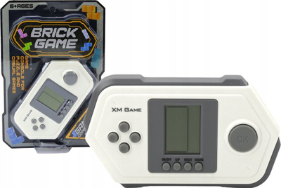Konzolë portabel lojrash XM Game Brick Game, ekran LCD, për kalamaj 6+, gri me të bardhë