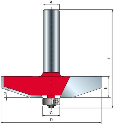 Frezë panelesh Freud F03FR02460, shank 12 mm, kënd 18°, e kuqe