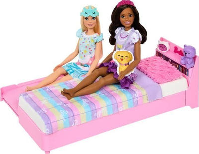 Set lodër Barbie My First Bedtime, shtrat me krevat tërheqës, aksesorë gjumi, rozë pastel