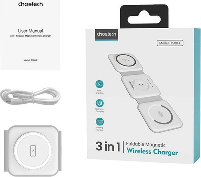 Karikues wireless 3‑n‑1 Choetech T588 F, palosës, karikim i shpejtë, i bardhë
