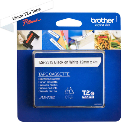 Лента за етикетирање Brother TZe-231S, 1.2cm, црн текст