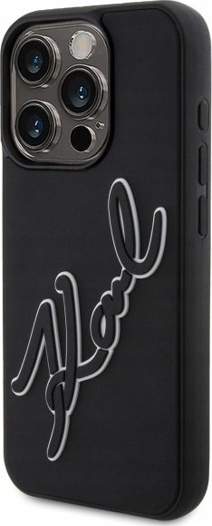 Mbulesë telefoni Karl Lagerfeld 3D Rubber Signature për iPhone 15 Pro 6.1", silikoni, e zezë