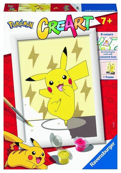 Set pikturimi Ravensburger CreArt Pokémon Pikachu, 13x18cm, bojra akrilike, shumëngjyrësh