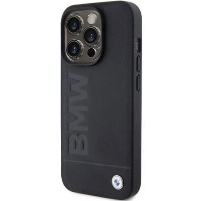 Futrollë BMW Hot Stamp Leather, për iPhone 15 Pro 6.1", lëkurë, e zezë