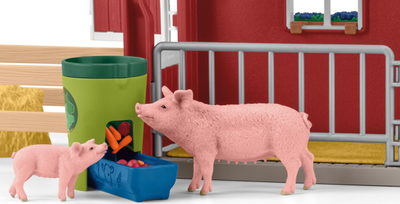 Lodër hambar ferme Schleich Farm World, 92 pjesë, për kalamaj 3+, i kuq