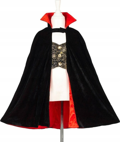 Kostum Dracula për kalamoj Souza, mantel me jelek, dhëmbë plastikë, 4-8 vjeç, i zi me të kuqe