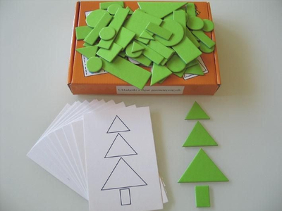 Set edukativ me puzzle me figura gjeometrike, plot ngjyra