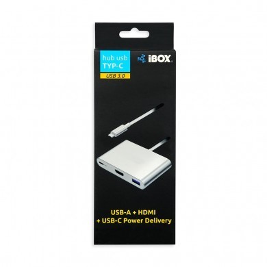 USB Hub iBOX Type-C to USB 3.0/HDMI/USB-C, Power Delivery, i argjendtë