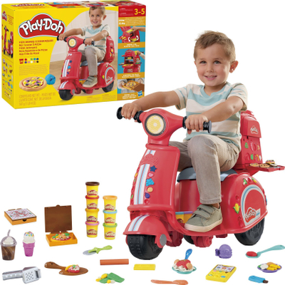 Lodër skuter Play-Doh Pizza Delivery, set kuzhine modeluese, për fëmijë 3-5 vjeç, i kuq