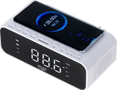 Radio alarm Adler AD 1192W, karikues wireless, Bluetooth, e bardhë