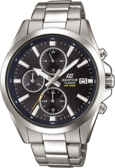 Orë burrash Casio Edifice EFV-560D-1AVUEF, çelik inox, kronograf, argjend me display të zi