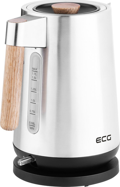 Ibrik elektrik ECG Strix Timber RK-1767, 1.7L, çelik inoksi, ngjyrë argjendtë