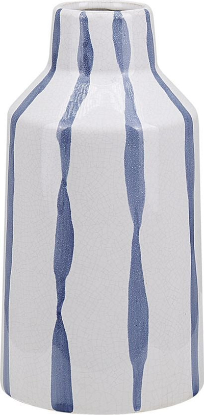 Vazo dekorative Beliani ASSUS, stoneware, 22 cm, e bardhë me blu