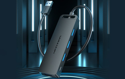 HUB USB Vention me 4 porta USB 3.0, me rrymë më vete, kabllo 1m, i zi