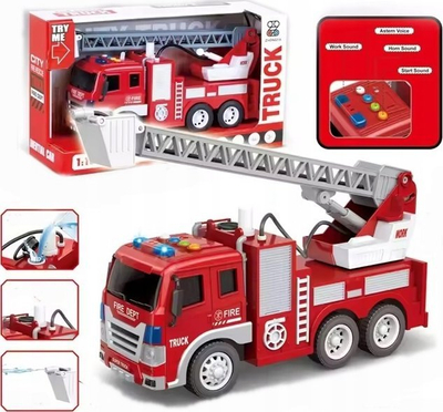 Lodër kamion zjarrfikës me boom 1:16, drita dhe tinguj, spërkatës uji, i kuq