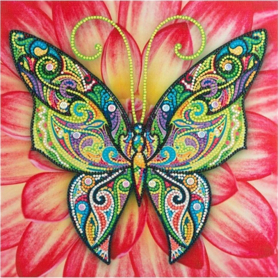 Set pikture me diamante Grafix Butterfly, kanavacë 30 x 30 cm, shumëngjyrësh