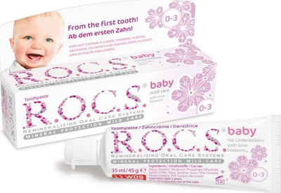 Pastë dhëmbësh për bebe ROCS Baby Linden Aroma, pa fluor, 35 ml