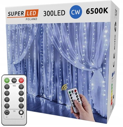 Drita perde SuperLED, 300 LED, 3x3 m, USB, e bardhë e ftohtë