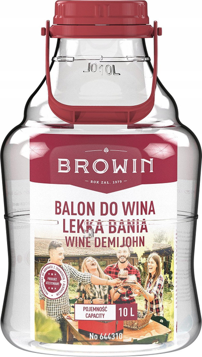 Demijon plastik Unbreakable, 10L, me dorezë, transparent