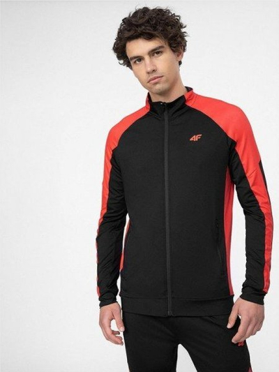 Bluza sportive 4F M187 për burra, tharje e shpejtë, me jakë të lartë, e zezë me të kuqe