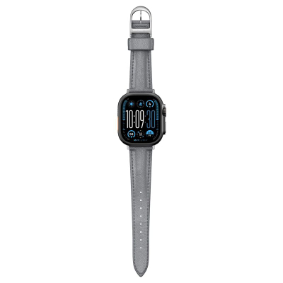 Каишка AmazingThing Class Band за Apple Watch 45 46 49mm, кожа, сива