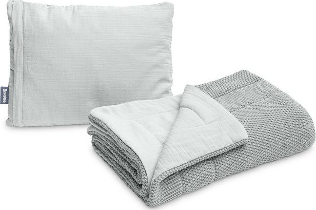 Set krevat fëmijësh Sensillo Knitted Crib me muslin, 2 pjesë, gri