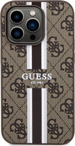 Mbulesë telefoni Guess GUHMP14XP4RPSW për iPhone 14 Pro Max, 4G Printed Stripes MagSafe, kafe