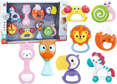 Set lodrash me zile për bebe Animal Rattles, 8 copë, multingjyrëshe