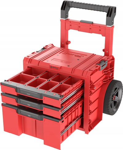 Karrocë veglash Qbrick System PRO Cart 2.0 Plus Drawer 3, 3 sirtarë, me rrota, e kuqe