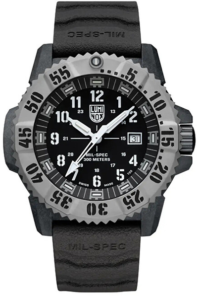 Set dhuratë për meshkuj Luminox Mil Spec, Orë dore + rrip rezervë, i zi/hirtë