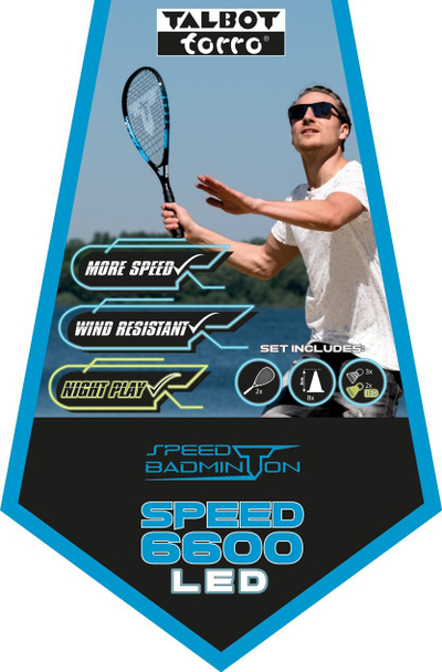 Set speed badminton Talbot Torro Speed 6600 LED, 2 raketa, 5 toptha LED, blu