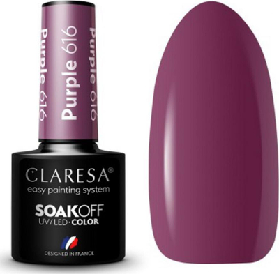 Llak gjeli hibrid Claresa Purple 616, 5 ml, me shkëlqim, vjollcë e errët