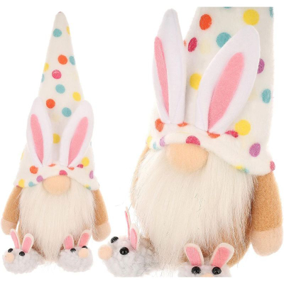 Figurinë dekoruese Pashke Saska Gnome Bunny, 25cm, pranverore, shumëngjyrëshe