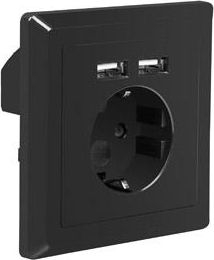 Prizë muri Lanberg, 230V, 1x AC + 2x USB 2.1A, e zezë