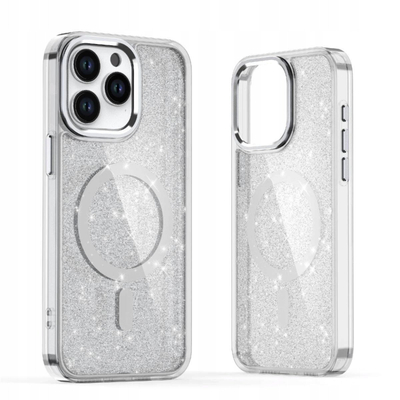 Капак за телефон Hurtel Glitter MagSafe за Samsung Galaxy S25 Edge, TPU, со сјај, бел