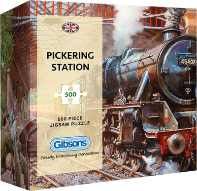 Puzzle Gibsons “Pickering Station”, 500 copa, skenë stacion treni, shumëngjyrëshe