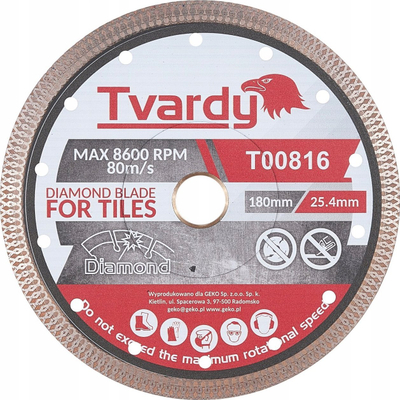 Дијамантски диск за плочки Tvardy T00816, 180mm, дупка 25.4mm, сива боја