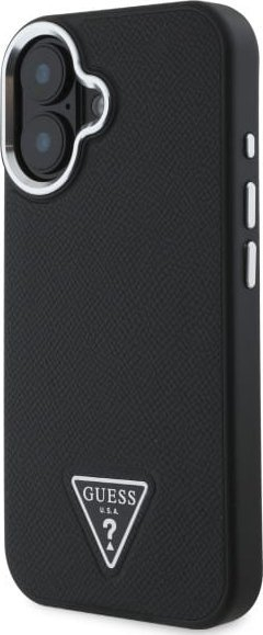 Kapak telefoni Guess Grained Triangle MagSafe për iPhone 16 6.1", me magnet MagSafe, i zi