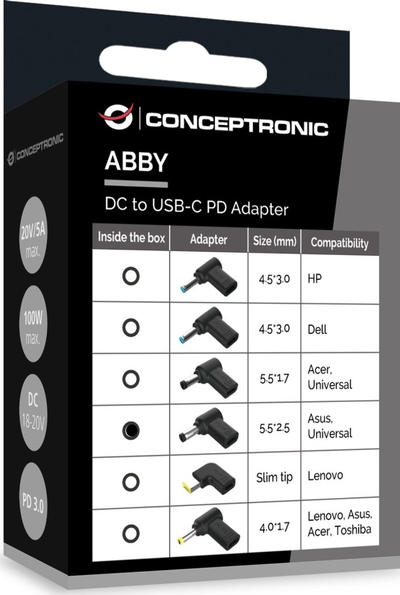 Adapter DC në USB C Conceptronic ABBY15PC04, për Asus, universal