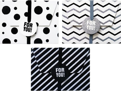 Set kuti dhuratash Incood për gift card, 3 copë, bardh e zi