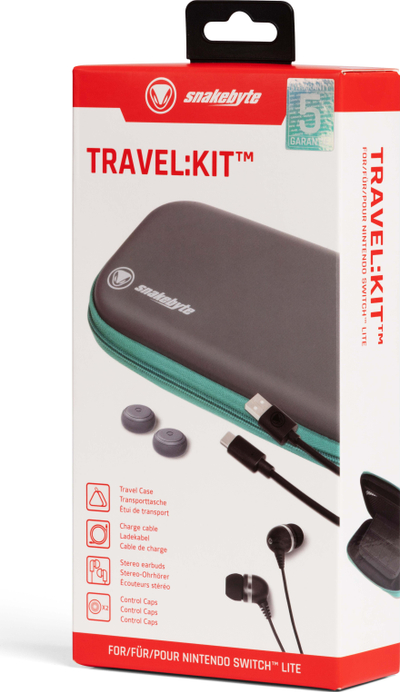 Set aksesorësh Snakebyte TRAVEL KIT për Nintendo Switch Lite, kuti mbrojtëse, kufje stereo, e zezë